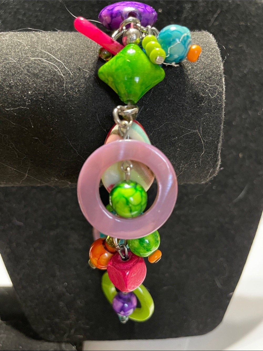 Colorful Beaded Charm Bracelet — Purple, Lime, Turquoise